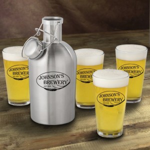JDS Personalized Gifts Weizen Personalized 5 Piece Stainless Steel Beer Growler and Pint Glass Set JMSI2917